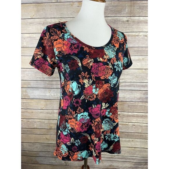 Lularoe XXS NWT Floral Classic Tee Short Sleeve Black Pink Red Boho Stretchy Top - Picture 8 of 10